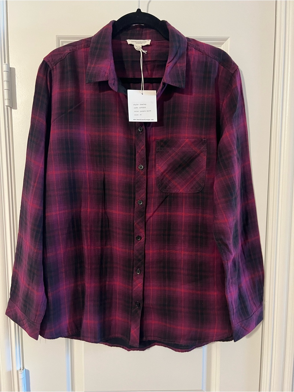 Plaid Button-Up Shirt in Dark Pink and Black
